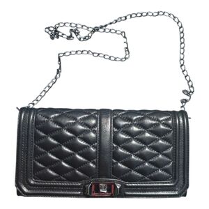 $298 Rebecca Minkoff Quilted Black Leather Love Crossbody Chain Bag Womens